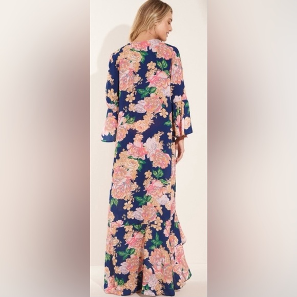 NWOT MAAJI MIDNIGHT GARDEN LONG SLEEVES COVER-UP WRAP DRESS - Picture 3 of 10